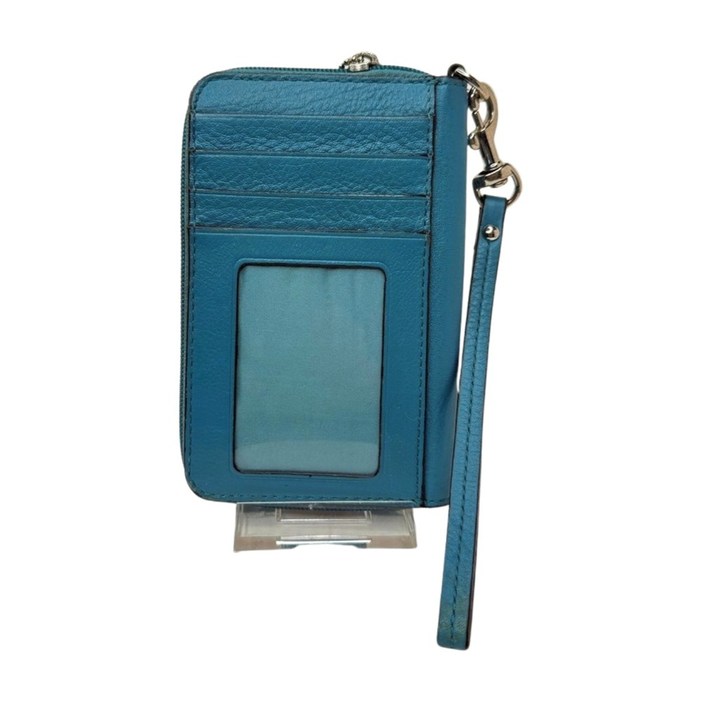 Coach Teal Blue Leather Turnlock Wristlet Wallet Zip Around ID Window - Picture 3 of 13